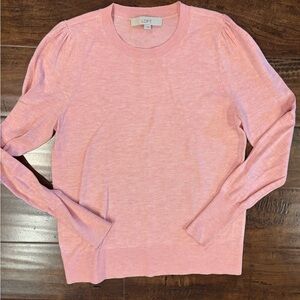 LOFT pink puff sleeve sweater small